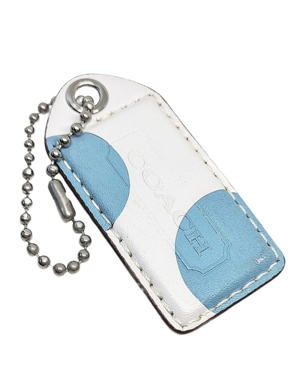 🆕 3" Y2K Coach Light Blue Polka Dot Hangtag Bag Fob Purse Charm Keychain RARE